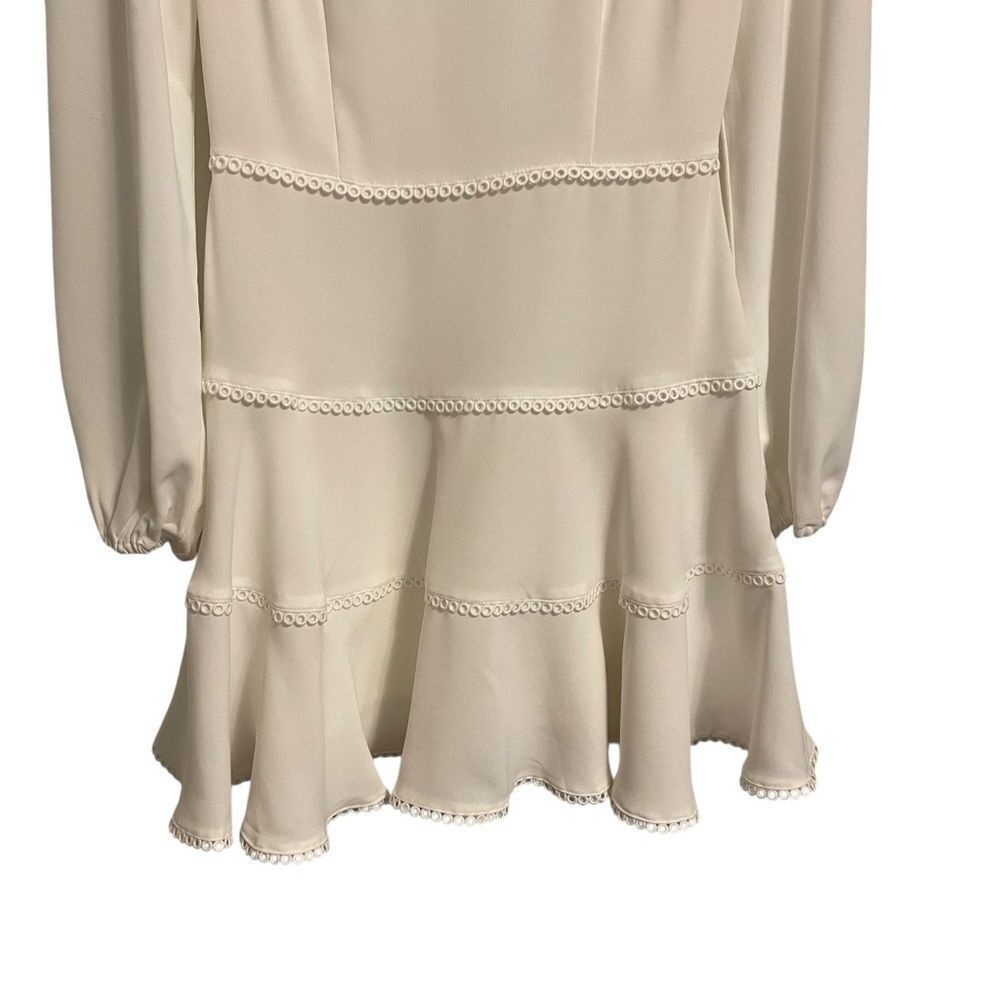 DO+BE Cream Long Sleeve Tiered Mini Dress Off White Crochet Trim Small - Picture 3 of 6
